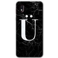 Samsung Galaxy A01 Core Kılıf Baskılı Kapak - Siyah Mermer Desenli Ü Harfi +Tam Ekran Koruyucu