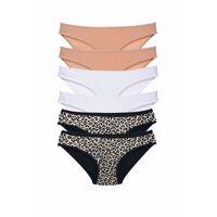 6 Adet Likralı Kadın Slip Külot Leopar Ten Beyaz