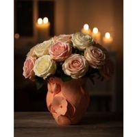 3d Kabartmalı Çiçek Motifli Turuncu Dekoratif Vazo