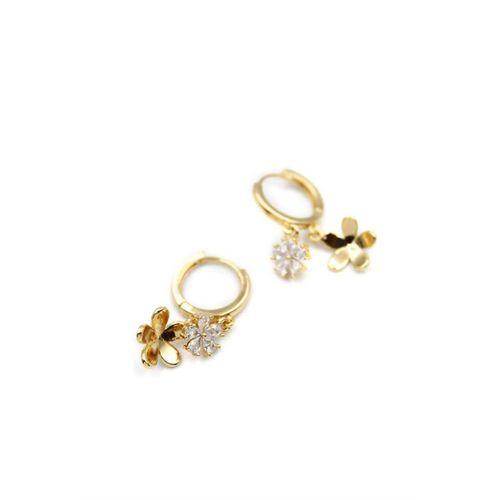 Zirkon Taşlı Çiçek Küpe - Altın