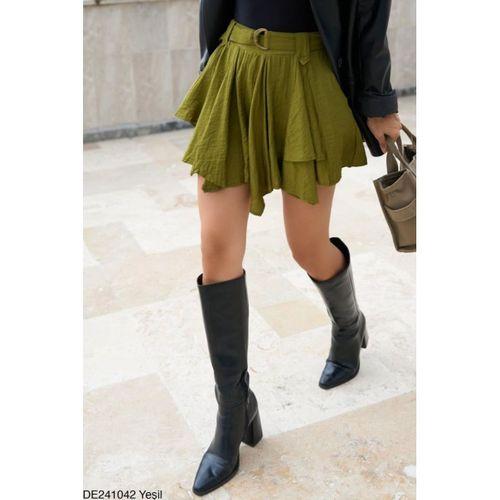 Kemerli Şort Etek - Yeşil