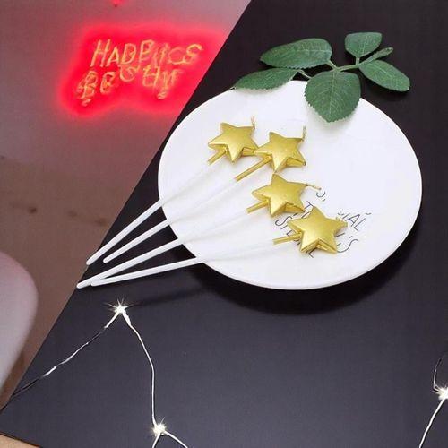 YÜKSEK KALİTE 4 ADET PARLAK METALİK YILDIZLI GOLD MUM GOLD YILDIZLI PASTA MUMU DOĞUM GÜNÜ MUMU 15 CM