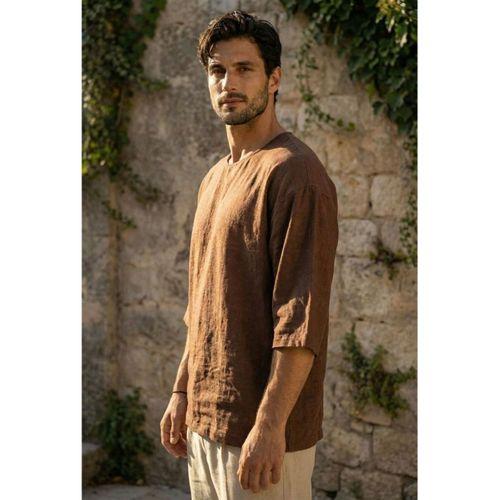 Castiel Bisiklet Yaka Fakir Kol Oversize Kısa Kol T-shirt - Kahve