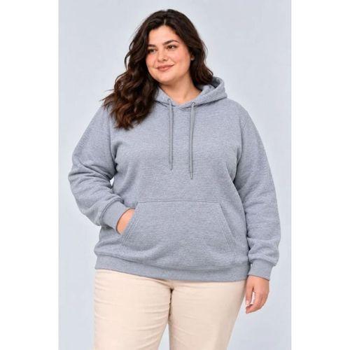 Battal Büyük Beden Üç İplik İçi Şardonlu Kapüşonlu Kanguru Cepli Kışlık Sweatshirt - Gri