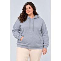 Battal Büyük Beden Üç İplik İçi Şardonlu Kapüşonlu Kanguru Cepli Kışlık Sweatshirt - Gri