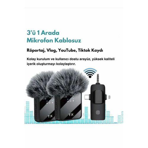 Yüksek Kalite Profesyonel 3 In 1 Kablosuz Taşınabilir Yaka Mikrofonu Tüylü