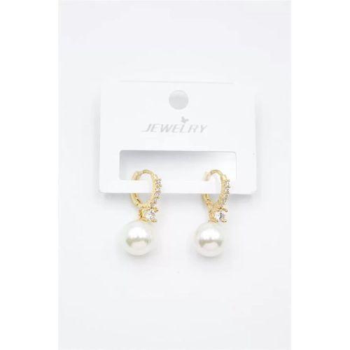 Taşlı İnci Küpe - Altın