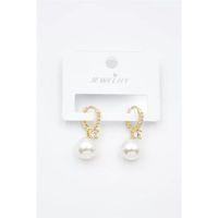 Taşlı İnci Küpe - Altın