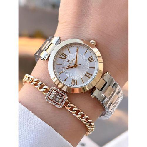 Wesse Çelik Kordon Takvimli Kadran 5 Atm Suya Dayanıklı Kadın Kol Saati+Bileklik BYW.1139.03