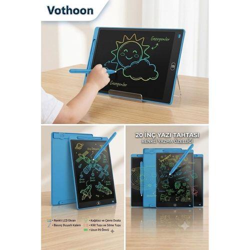 20 Inc Renkli Lcd Grafik Dijital Kalemli Çizim Tableti Yazı Tahta Not Yazma Eğitim Tableti Mavi