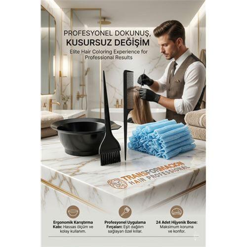 Hair Professional Saç Boyama Seti: 24'lü Bone, Karıştırma Kabı ve Tarak Fırça Takımı Saç Boyama Seti 24 Saç Bonesi 713202