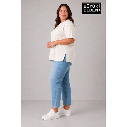 Süperlife Büyük Beden Kadın Bisiklet Yaka Yırtmaç Detaylı 3XL-6XL Tunik Tişört SPR26BTSK501