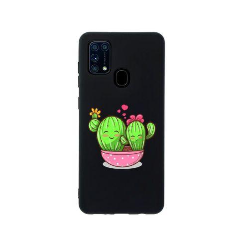 Samsung M30S Sevimli Kaktüs Premium Silikonlu Siyh Telefon Kılıfı