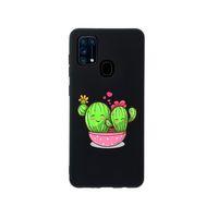 Samsung M30S Sevimli Kaktüs Premium Silikonlu Siyh Telefon Kılıfı