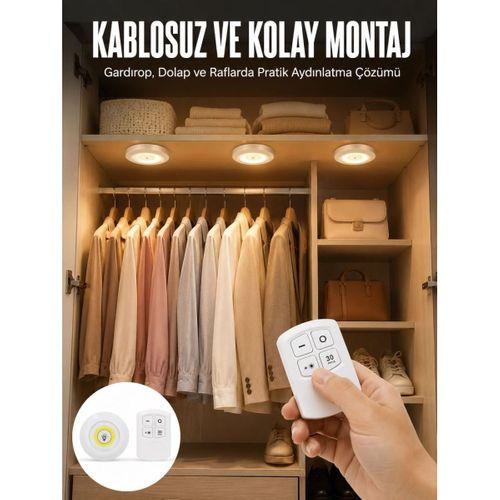 Led Lamba 3'lü Uzaktan Kumandalı Yapışkanlı Beyaz Işık