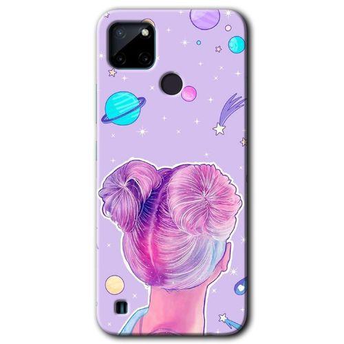 MRCİLETİSİM Realme C21 Kılıf HD Desen Baskılı Arka Kapak + Temperli Cam - Uzaylı Kız