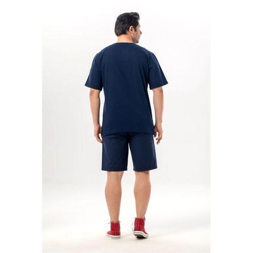 Kısa Kol Şile Bezi Bisiklet Yaka Etnik Erkek Yazlık T-shirt Lacivert Lcvt