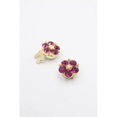 Taşlı Düğme Broşu - Pembe