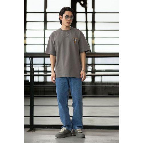 Cep Baskılı İki İplik Kumaş Pamuklu Oversize Erkek T-Shirt - Kapari