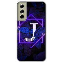 Samsung Galaxy S21 FE HD Baskılı Kılıf + 9D Tam Ekran Koruyucu - Dark Neon Yaprak J Harfi