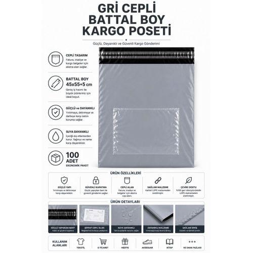 Gri Cepli Battal Boy Kargo Poşeti 45x55+5 Cm 100 Adet