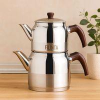 Orta Boy Çelik Çaydanlık Seti (Çift Kapaklı, Süzgeçli) 1.25L/2.25L