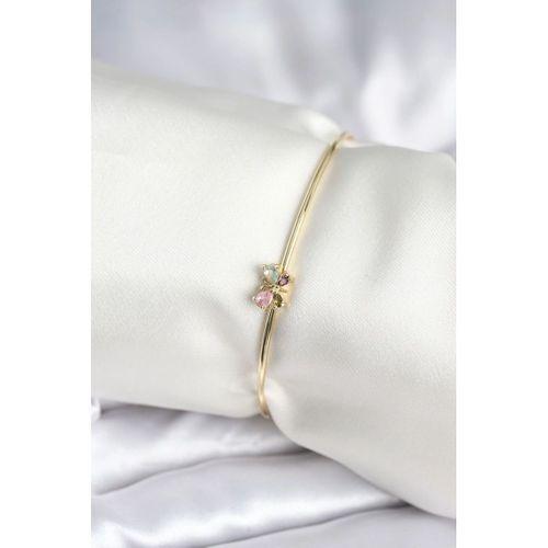 Renkli Kelebek Figür Gold Renk Pirinç Kadın Bileklik