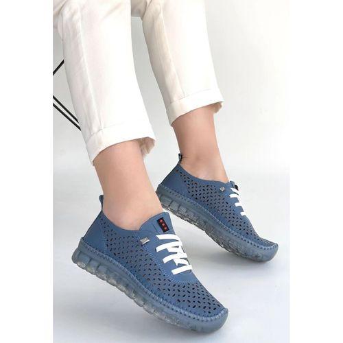 Otja Mavi Deri Lazerli Bağcıklı Spor Ayakkabı