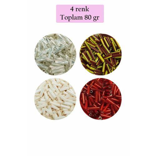 Uzun Boru Kesme Boncuk Çap 2mm Uzunluk 10 mm - 4 Renk - Toplam 80 Gram - BNC434