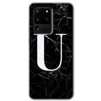 Galaxy S20 Ultra Kılıf HD Desen Baskılı Arka Kapak - Siyah Mermer Desenli U Harfi + Kırılmaz Cam