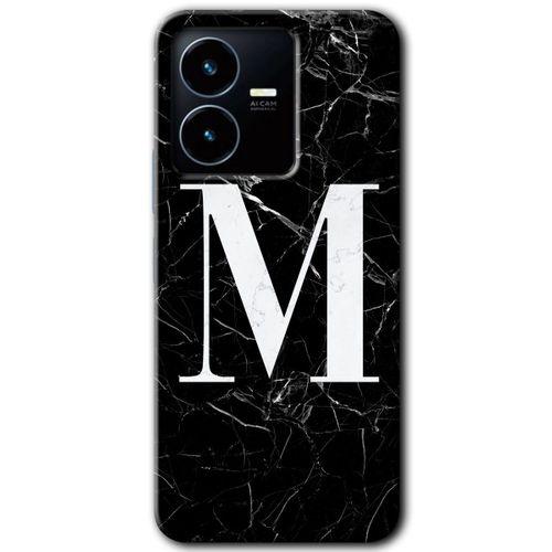 Vivo Y35s Kılıf HD Desen Baskılı Arka Kapak - Siyah Mermer Desenli M Harfi