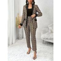 Kadın Uzun Kollu Yakalı Desenli Dalgıç Ceket Bluz Ve Pantolon üçlü Takım