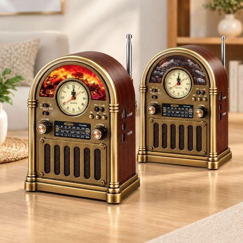 Saatli Retro Şömine Radyo Hoparlör - Bluetooth USB Type-C