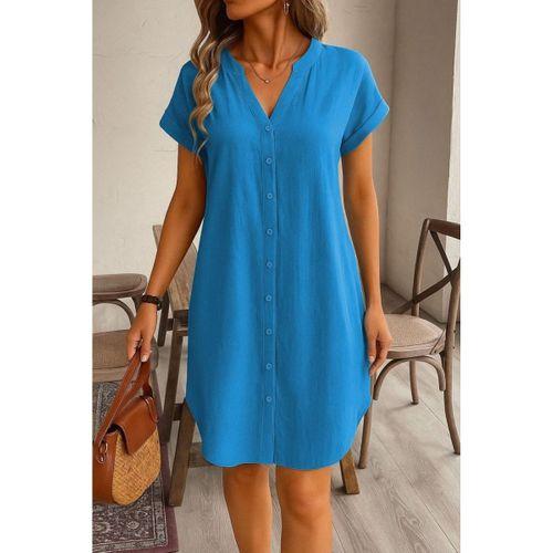 Kadın Kısa Kollu önden Düğmeli Ithal Keten Elbise