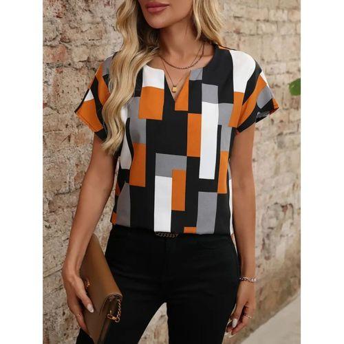 Kadın Kısa Kollu V Yakalı Yarasa Kollu Atlas Bluz