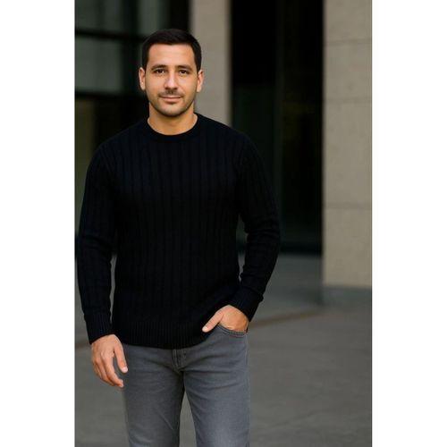 Erkek Fitilli Triko Kazak 2’li Set – Siyah - Bordo, Kalın Dokuma Pamuklu Regular Fit Bisiklet Yaka Uzun Kollu Rahat Kışlık Kazak Kombini