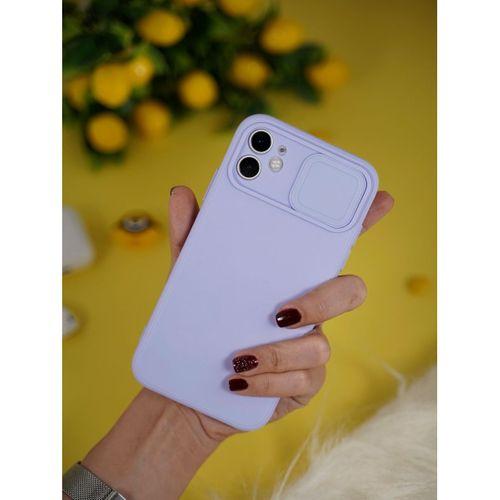 iPhone 11 Kamera Koruma Sürgülü Kapaklı Silikonlu Lila Kılıf