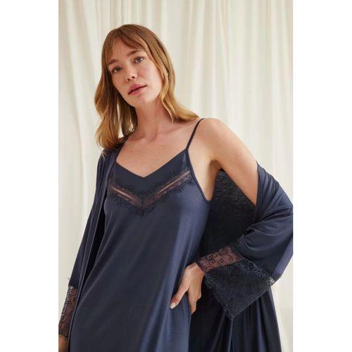 Dekolteli Yakası Ve Kolu Dantelli Sabahlık Takımı