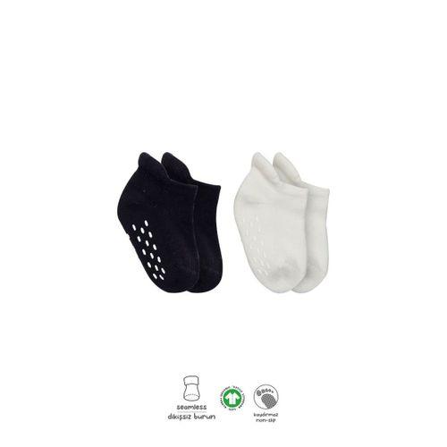 Bistyle 2'Li Altı Havlu Sneakers Kaymaz Çorap 20501 Siyah Ekru