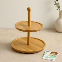 Yuvarlak 2 Katlı Ahşap Bambu Servis Sunumluğu 20/25 cm