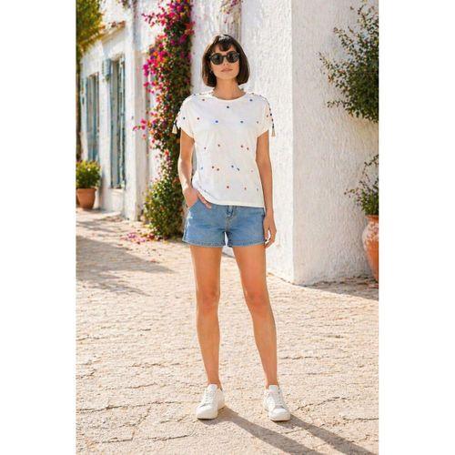 ALEXANDERGARDI Omuz Detaylı Çiçek Desenli Kadın T-shirt