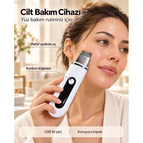 Yüz Bakım Rutini İçin Metal Uçlu Usb Şarjlı Beyaz Cilt Bakım Cihazı