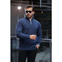 Oversize Selanik Örgü Yarım Fermuar Erkek Triko Kazak - İndigo