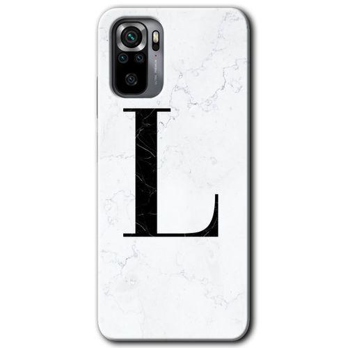 Xiaomi Redmi Note 10s Kılıf Baskılı Kapak - Beyaz Mermer Desenli L Harfi + 5D Tam Kaplayan Cam
