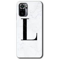 Xiaomi Redmi Note 10s Kılıf Baskılı Kapak - Beyaz Mermer Desenli L Harfi + 5D Tam Kaplayan Cam