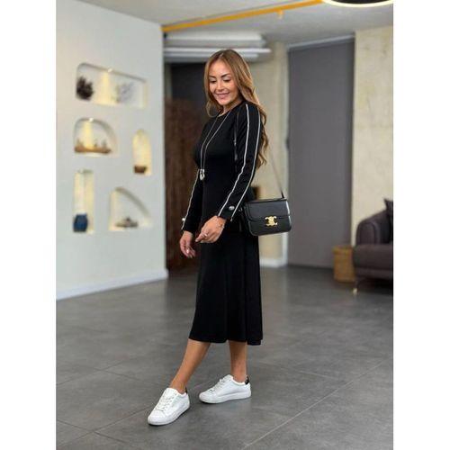 Kadın Uzun Kollu Bisiklet Yaka Midi Modal Elbise