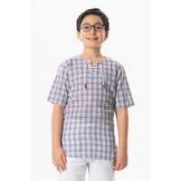 Kısa Kol Şile Bezi Zımbalı Yazlık Erkek Çocuk Tshirt Mor Kareli 3035