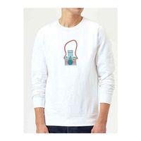 Etnik Renk Fotoğraf Makinesi Baskılı Beyaz Erkek Sweatshirt