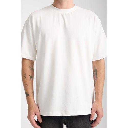 İki İplik Kumaş Pamuklu Bisiklet Yaka Basic Oversize Erkek T-Shirt - Ekru
