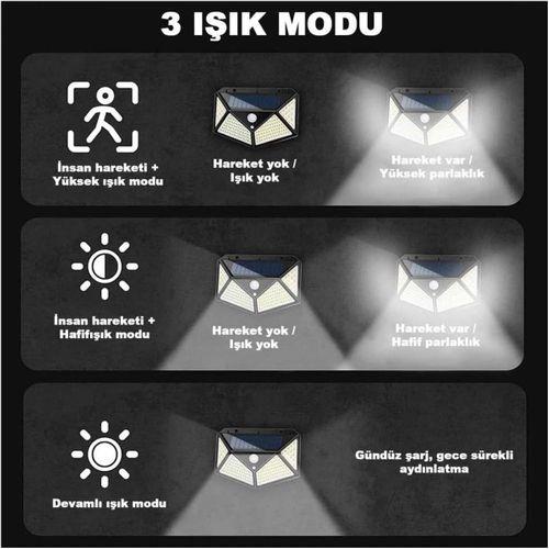 100 Led Dış Mekan Solar Aydınlatma Fotoselli Solar Lamba Hareket Sensörlü